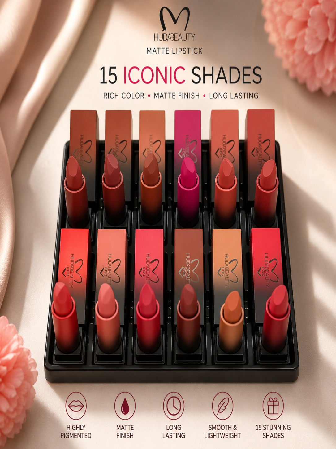 HUDA Beauty Matte Lipstick Set (15 Shades)
